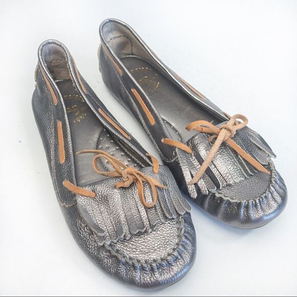 New Gap Metallic Leather Moccasin Loafers Sz 6 - Picture 6 of 11